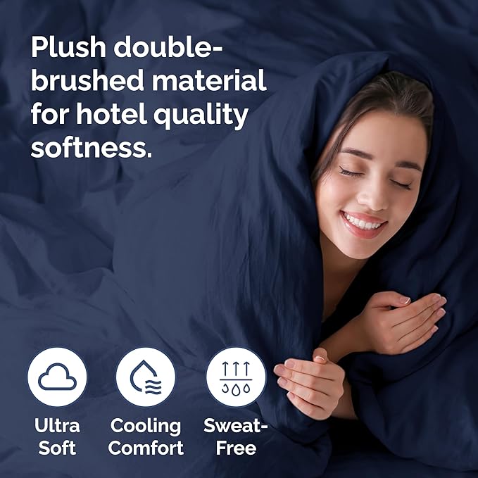 Duvet Cover Cal King Size - Extra Soft Cal King Size Duvet Cover - Lightweight, Breathable, Easy Care & Fade Free w/Zipper Closures & Ties - 104" x 98" Inches - (Navy Blue) Comforter Not Included