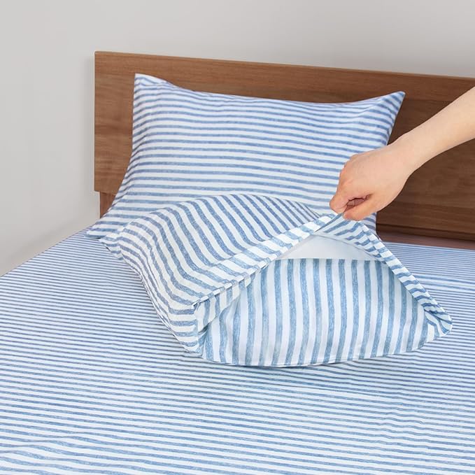 Mejoroom Striped Full Size Sheets - 1800TC Luxury Full Sheets with 16 Inch Deep Pocket - Premium Bedding Collection - Extra Soft, Breathable, Wrinkle, Fade & Stain Resistant - 4 Piece (Blue Stripe)