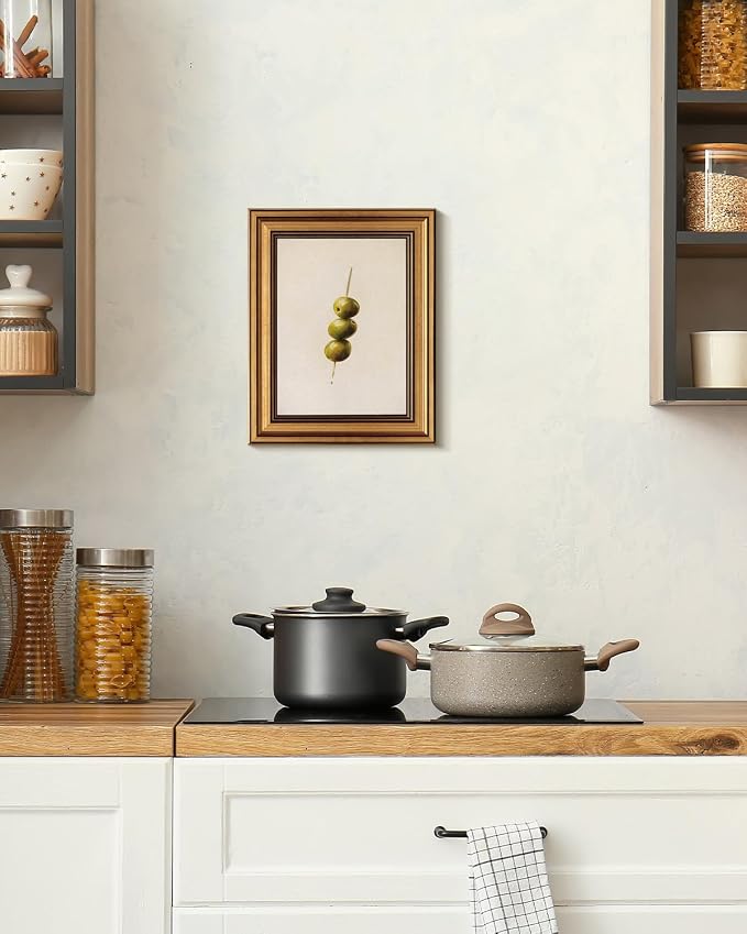 HUARCEY Gold Framed Wall Art for Living Room, Olive Skewers Painting Prints, Vintage Wall Decor for Kitchen, Minimalism Bedroom Wall Art for Home Office A string of olives 10L x 8W