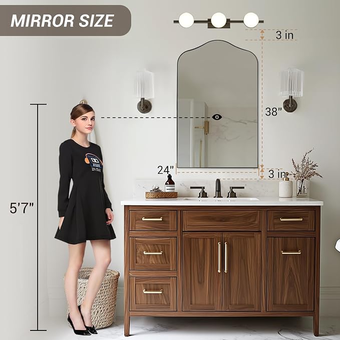ANDY STAR Scalloped Arched Mirror, 24x38 Matte Black Irregular Wall Mirror for Bathroom Vanity Decorative, for Entryway, Fireplace, Mantel, Rustproof, Stainless Steel Frame