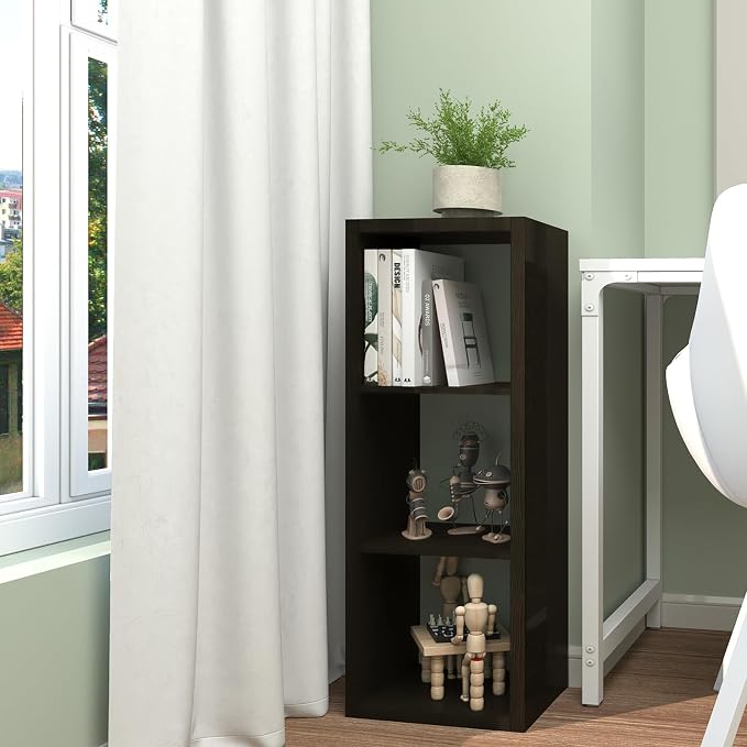 CTESNE【2026 Wooden Thick Frame 3 Cube Storage Organizer Shelf with Anti-Tipping Kits + Reversible Open Back Bookcase, Horizontal and Vertical Dual-use（Chocolate,11inch）