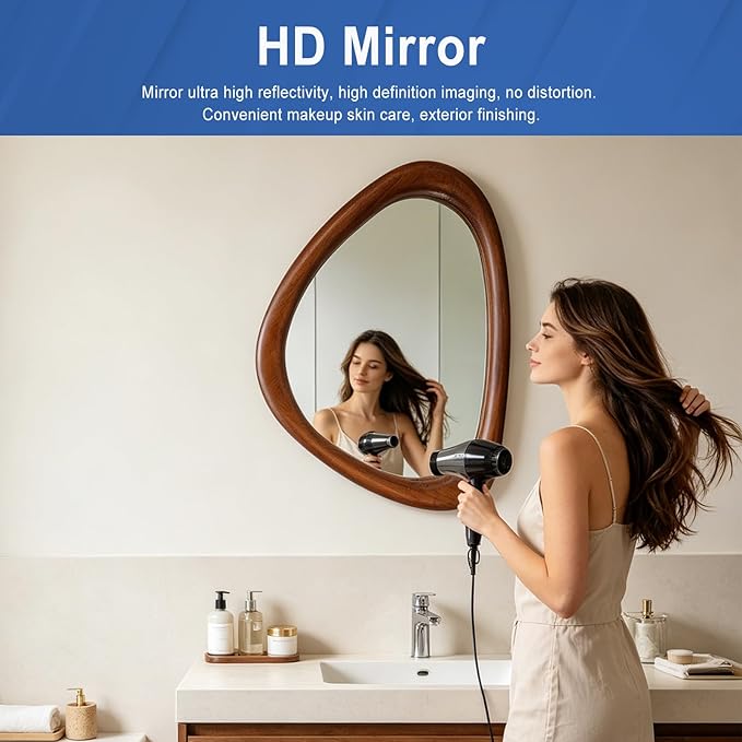 MAGFLERUM Irregular Wall Mirror, 30 * 20 inch Asymmetrical Wood Mirrors, Entryway Mirror, Hanging Vertically and Horizontally. Mirrors for Wall Decor (Black Walnut)