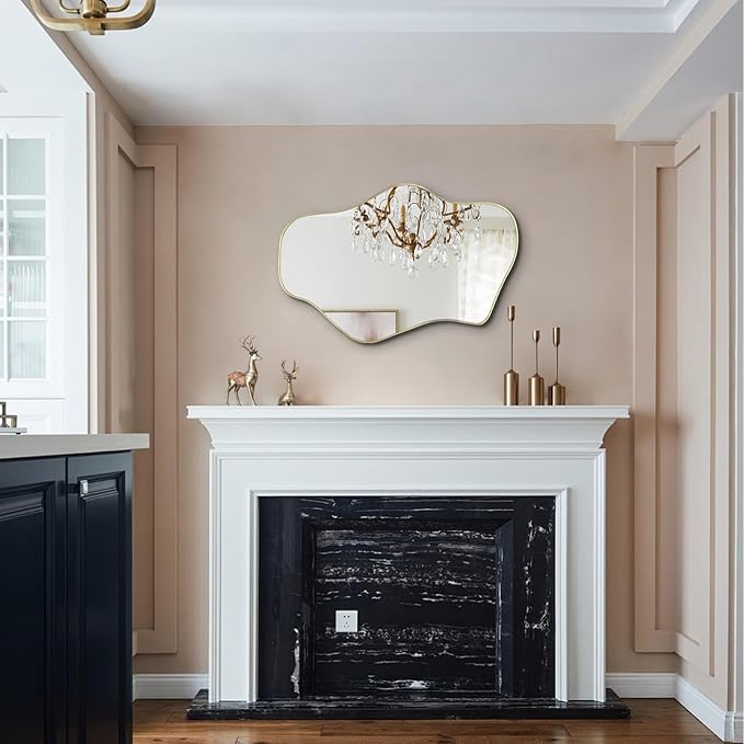 Gold Irregular Mirror, 21"x14" Asymmetrical Wall Mirrors, Modern Frameless Mirror for Wall, Unique Shaped Mirrors for Living Room Bedroom Bathroom Hallway Entryway Fireplace