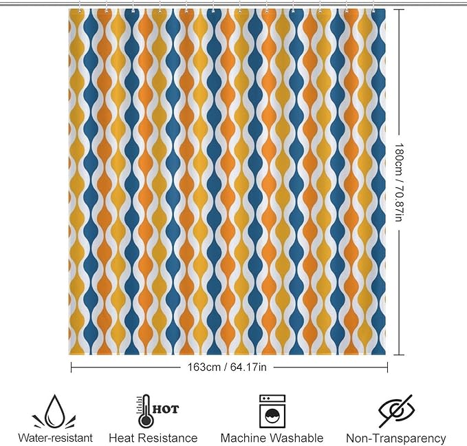 Mid Century Shower Curtain,Retro Colourful Modern Abstract Geometric 1960s Decor Bathroom Curtain Polyester Waterproof Fabric 66x72in（168x183cm）