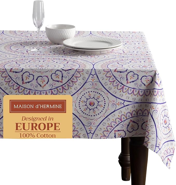 Maison d' Hermine Table Cloth Rectangle Table 100% Cotton 60 x 120 Inches Tablecloth Reusable Decorative for Dining Room Farmhouse Home Valentines Day Decorations Spring Summer - Mandala