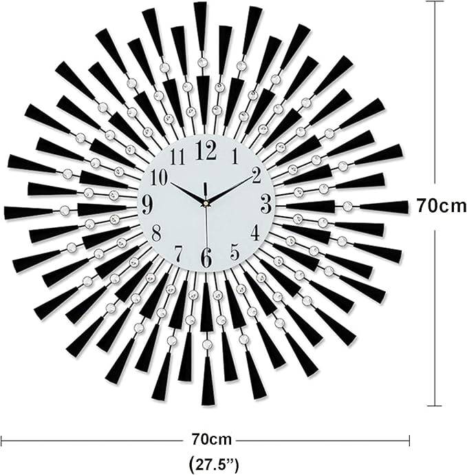Large Wall Clock Decorative Wall Clocks 3D Non-Ticking Silent Quartz Clocks with Arabic Numerals for Living Room Home Kitchen Decor (Black, Large)