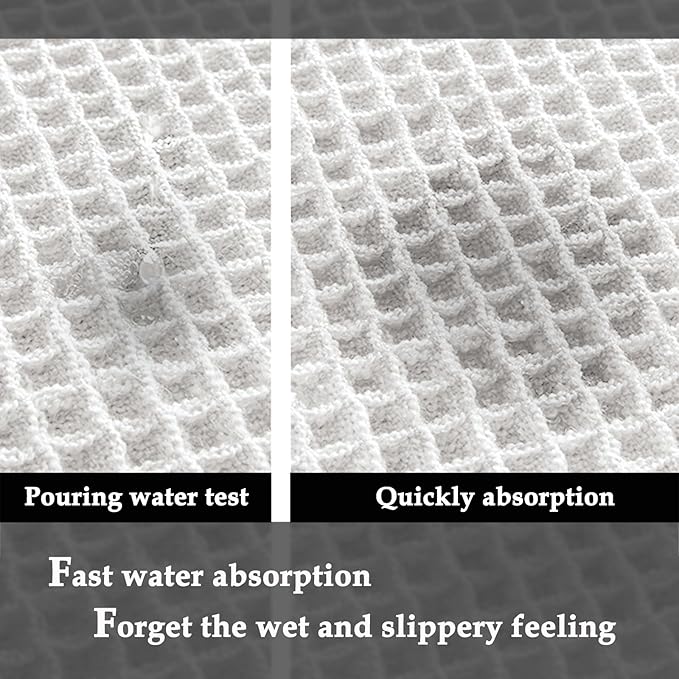 ZALL Waffle Bath Mat White Super Absorbent Non Slip Bathroom Rug 24X72inch,Machine Washable Ultra Soft Floor Mats