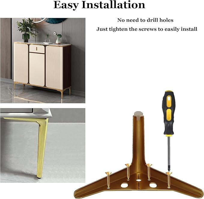 9.8 inch/25cm Shiny Gold Metal Furniture Legs Set of 4, DIY Replacement for Cabinet Legs, Sofa Legs, Chair Legs