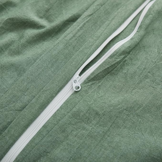 LOVQUE 100% Washed Cotton Duvet Cover Twin Size, Mint Green Fade-Resistant Natural Bedding Set (No Comforter), 68x90 Inches