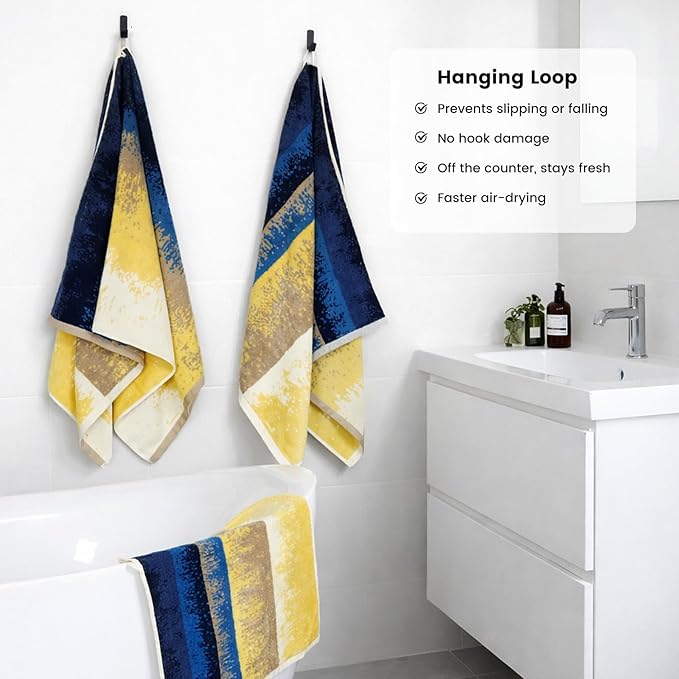 SEMAXE Colorful Bath Towel Set, 100% Cotton Bathroom Towels with Hanging Loops, Soft & Absorbent, 8 Piece Towel Set Include 2 Bath Towels, 2 Hand Towels, 4 Washcloths, Yellow | Brown | Blue