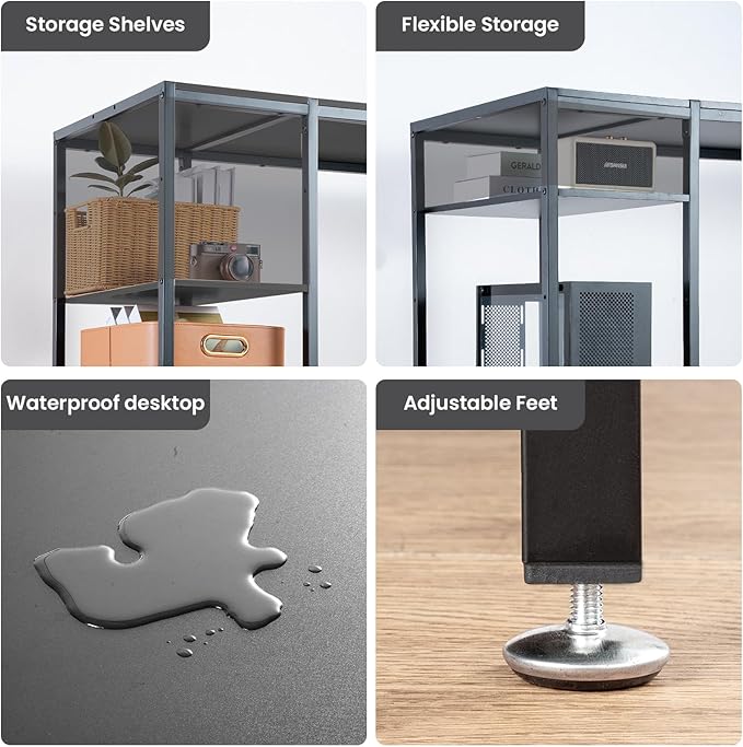 Computer Desk 55-inch with Storage Shelf - Black Ideal Gaming Desk for Bedrooms, Small Spaces, and Home Offices Modern Writing Desk for PCs.