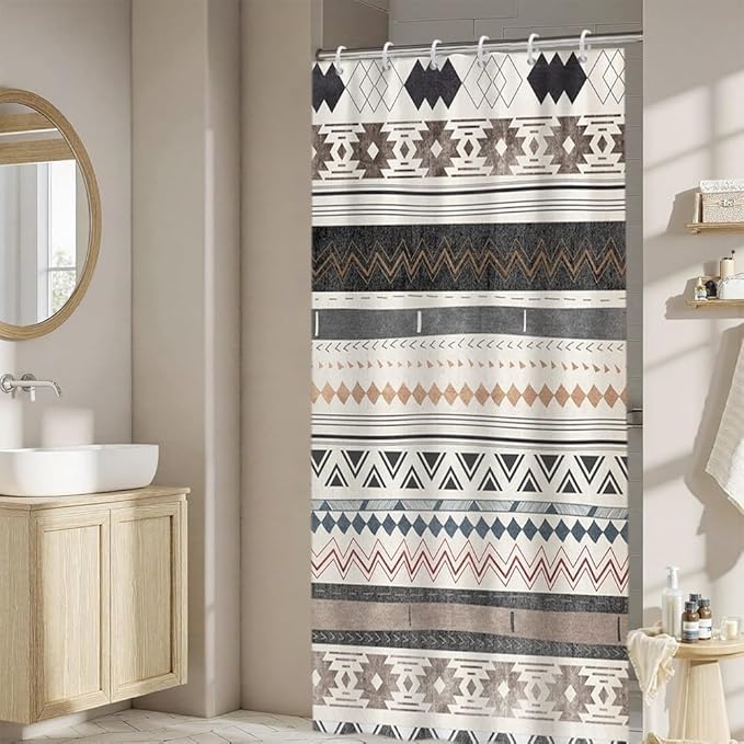 Retro Boho Geometric Shower Curtain for Bathroom Brown Aztec Pattern Bathtub Curtains Vintage Abstract Aesthetic Bathroom Decor Set Washable Waterproof Polyester Fabric with Hooks 36x72 Inch