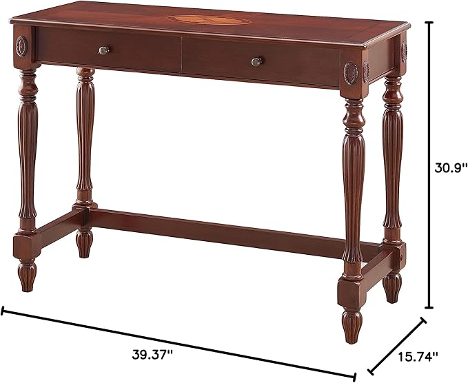 LEEMTORIG Vintage Solid Wood Writing Desk, Small Secretary Desk with 2 Drawers, 39.4" W Cherry Wood Writing Table for Home Office, Victorian French Provincial Desk, Cherry Walnut SSZ-1533-WD