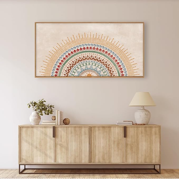 HPINUB Boho Sun Framed Canvas Wall Art Set, Mid-Century Modern Wall Decor, Minimalism Bohemian Wall Painting, Abstract Geometric Pattern Art Print for Living Room, Bedroom, Office - 20"x40"