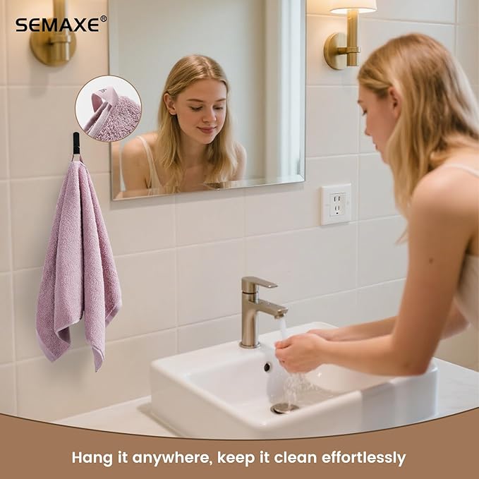 SEMAXE 12 Pack Hand Towels for Bathroom, 100% Cotton Towels with Hanging Loops, Soft and Highly Absorbent, Hand Towel Set for Gym, Shower, Hotel, Spa and Kitchen, Purple