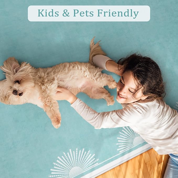 Hedlive Washable 3x5 Toddler Rug, Soft Low Pile Baby Blue Nursery Area Rugs for Boys and Girls, Sun Print Floor Carpet for Kid Baby Room Bedroom Playroom Classrooom Dorm(3'x5',Baby Blue)