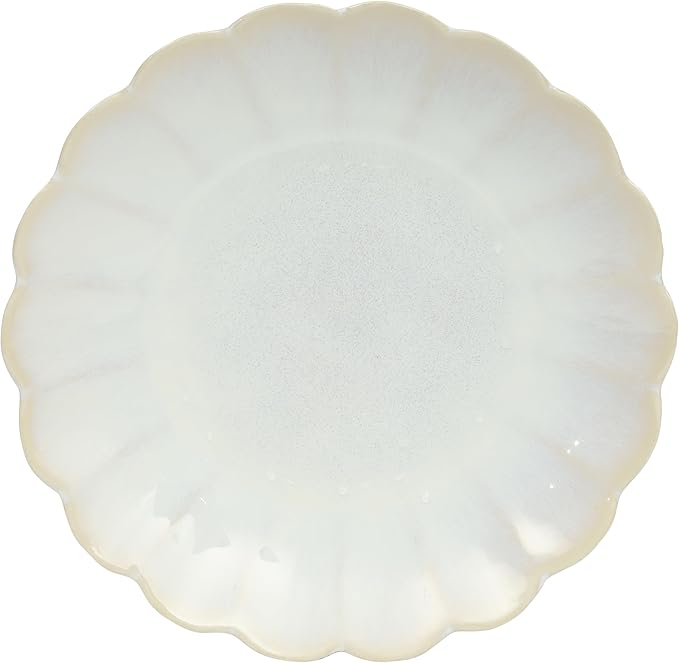 Gibson Elite Malibu Shore 16 Piece Scallop Stoneware Reactive Glaze (Service for 4) Ceramic Plates and Bowls Dinnerware Set - Shiny Cream White