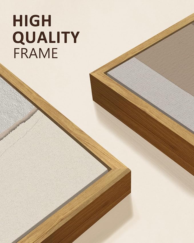 KUVIOKE Neutral Abstract Framed Wall Art Beige Mid Century Textured Wall Decor Minimalist Modern Illustrations Art Print for Living Room Bedroom 12x16in (Natural Framed)