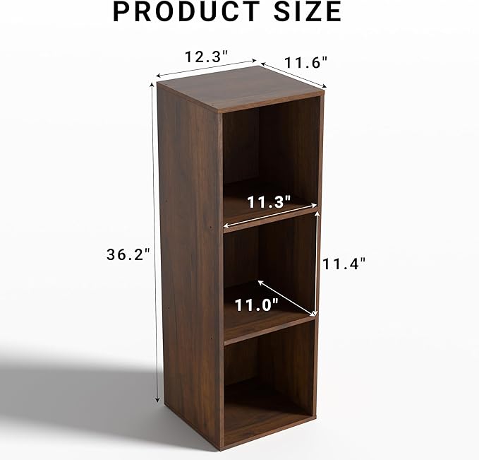 3 Cube Storage Organizer, 3Tier Cube Low Bookcase Freestanding Storage Display Organizer, Three-Cubes Open Shelf Bookshelf for Home Office (Dark Walnut,Black Walnut, 3-Cube)