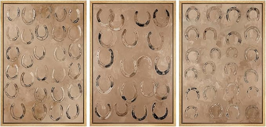MUDECOR Framed Wall Art Print Set Western Decor Horseshoes Pattern Rustic Neutral Illustrations Modern Art Boho Decorative Colorful Chic for Living Room, Bedroom, Office - 16"x24"x3 NATURAL