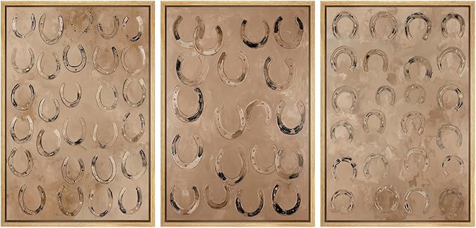 MUDECOR Framed Wall Art Print Set Western Decor Horseshoes Pattern Rustic Neutral Illustrations Modern Art Boho Decorative Colorful Chic for Living Room, Bedroom, Office - 24"x36"x3 NATURAL
