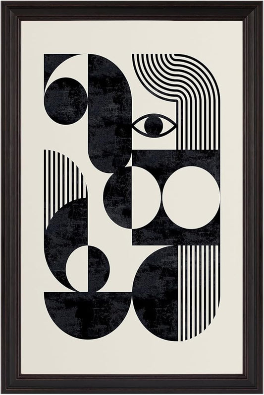 LZMXWX Vintage Geometric Face Motivational Poster Black And White Bauhaus Scandinavian Canvas Wall Art Minimalist Abstract Prints For Home Bedroom Dorm Wall Decor 16x24in Black Framed Raised