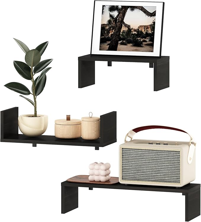 Furinno Rossi Bedroom Decor Wall Mounted Floating Display Shelves with Invisible Brackets, Set of 3, Espresso