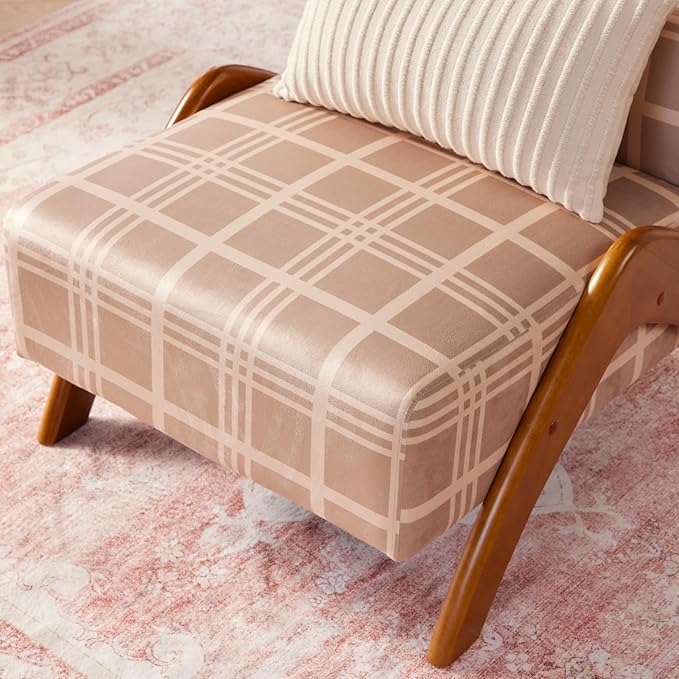 Oversized Accent Chair, upholstered armless mid Century Modern Living Room Chair with Wooden Legs for Bedroom/Office/Cafe, Plaid Camel