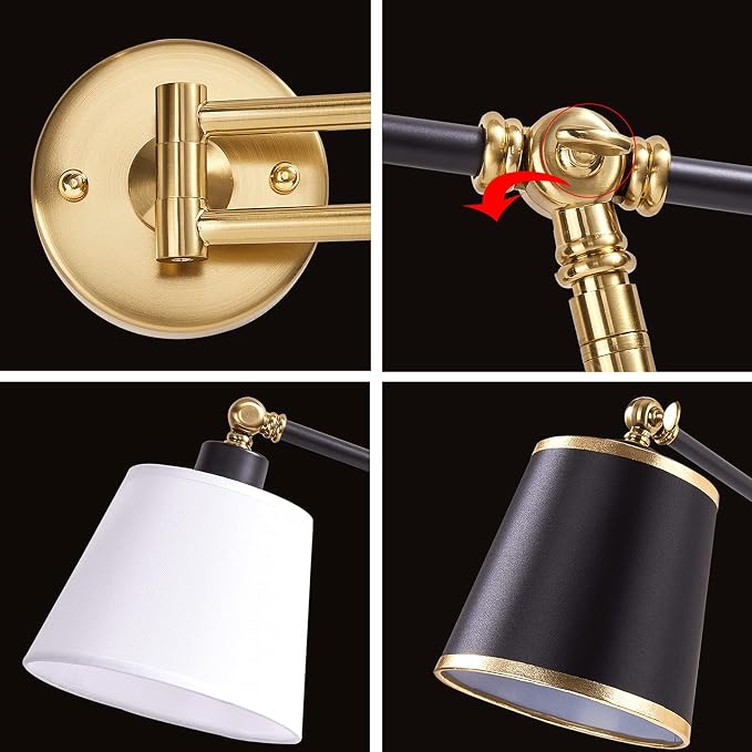 Adjustable Swing Arm Wall Lamp for Bedroom, Retractable Reading Light, E27 Bulb Holder, Retro Industrial Style Wall Sconce
