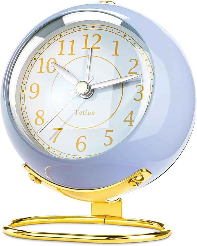 Analog Alarm Clocks,Retro Backlight Cute Simple design Small desk Clock With Night Light,Silent Non-Ticking,Battery Powered,For Kids,teens,Bedroom,travel,kitchen,Bedside Desk decor. (Retro Blue)