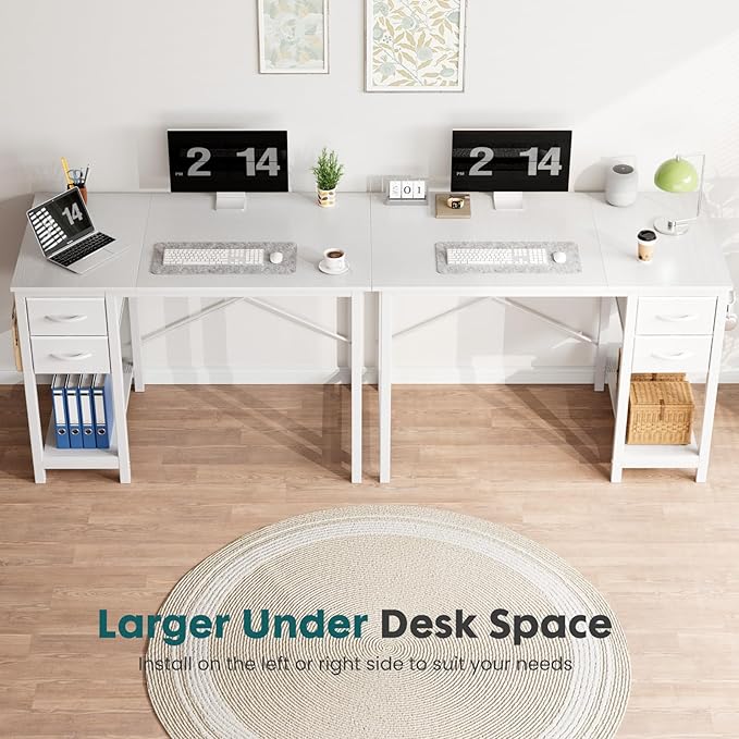 Sweetcrispy 40 Inches Computer Desk with Drawers Home Office Writing Desk X Shaped Reinforcement Modern Study Work Table Side Hook Sturdy Metal Frame Large Surface Storage Organization Station White