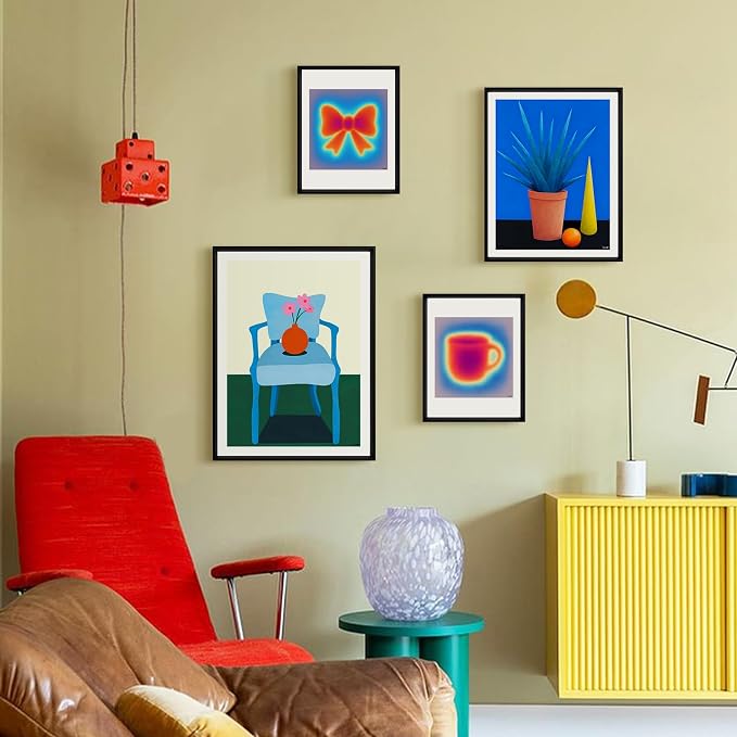 Framed Abstract Geometric Wall Art for Living Room, 11x14 Inch Modern Plant Print, Colorful Minimalist Artwork for Walls with Matte Black Metal Frame and Acrylic Front, Bedroom Office Wall Decor