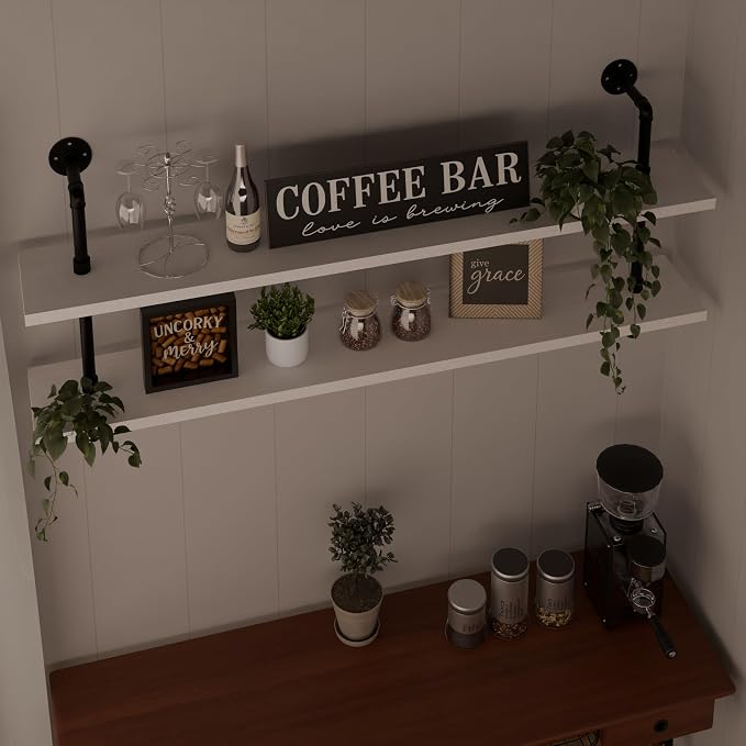 HDDFER Floating Bookshelf Bathroom Shelves Over Toilet Industrial Pipe Shelving Pipe Shelves Rustic White Wall Shelves 36 Inch Farmhouse Book Shelves for Wall Mounted