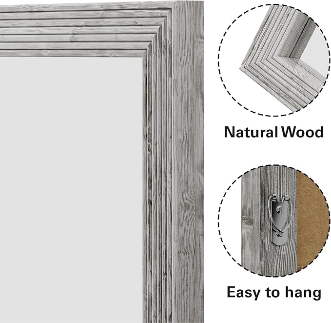 ULIKE Wood Mirror for Bathroom, Farmhouse Mirror with Rustic Frame, 24x36 Inch White Vanity Mirrors for Wall Decor of Bedroom or Living Room, Vertical or Horizontal Hanging, Rectangle