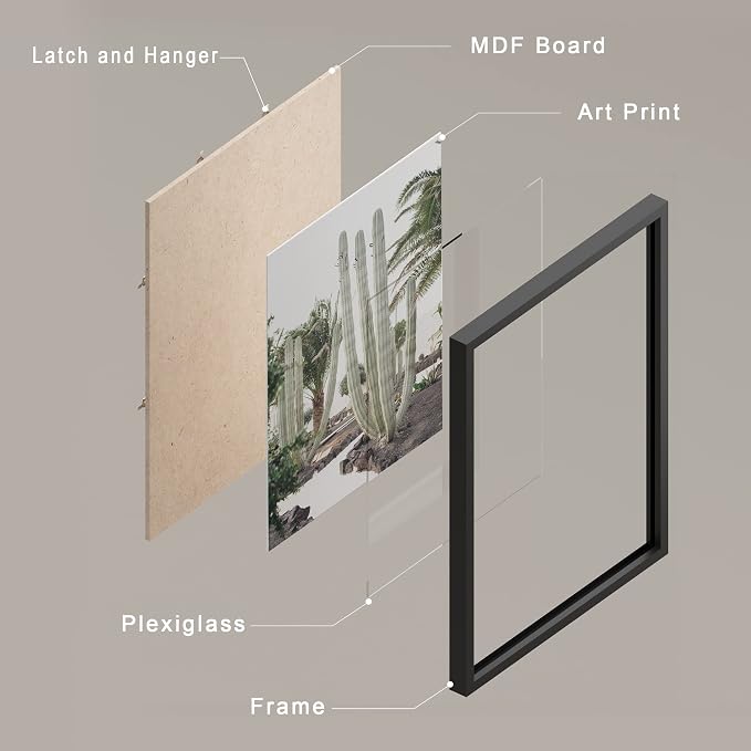 SIGNWIN Framed Cactus Desert Wall Art, Set of 4 Cactus Desert Wall Decor Prints, Nature Wilderness Wall Décor for Living Room, Bedroom - 11"x14"x 4 Black