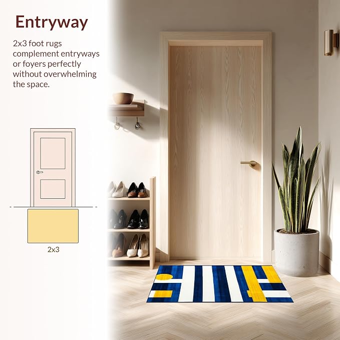 Flatwoven High Traffic Area Rug 8x10, Contemporary Striped Rug Clean Lines & Bold Hues, Non Slip, Stain Resistant, Washable Area Rugs for Living Room, Bedroom (Blue, 8x10)