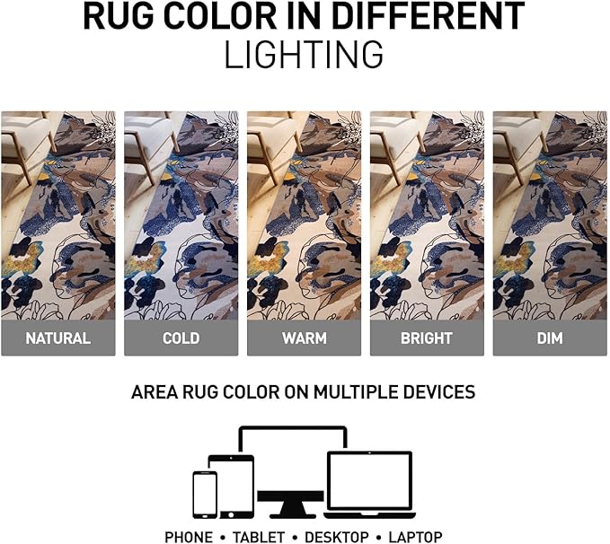 Rugshop Cream Bright Flowers Non Slip Non-Shedding Area Rug for Living Room, Dining Room and Bedroom, 6'6" x 9'