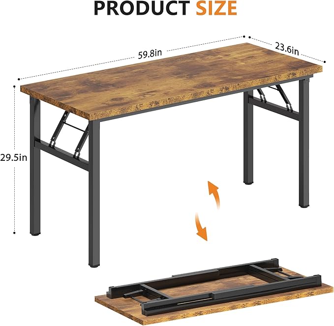 DlandHome Computer Desk, 59.8Inch Office Desk Computer Table, Study Writing Study Desk for Home Office, Retro + Black Leg