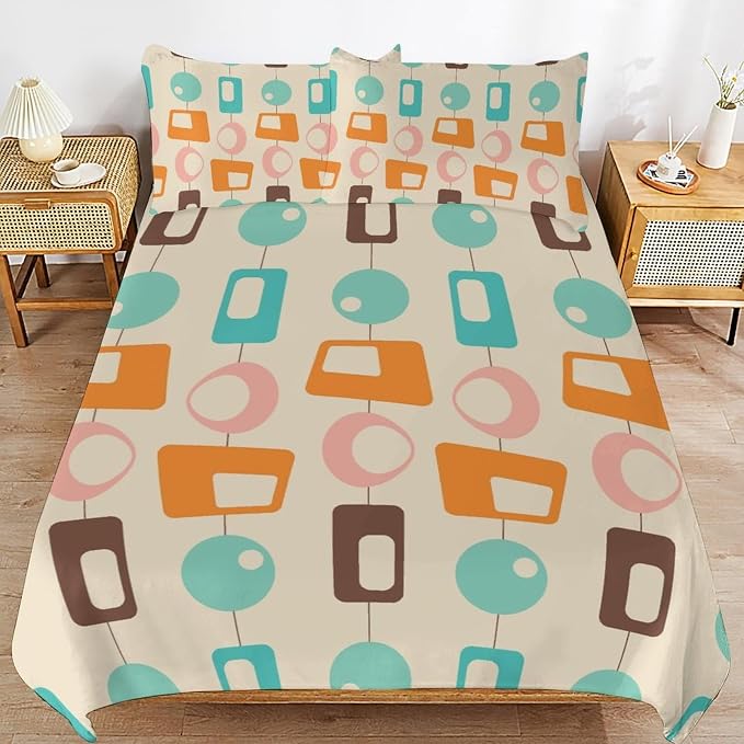 Colorful Aesthetic Comforter Cover Geometry Bed Set, Retro Atomic Duvet Cover，Modern Mid Century Bedding Sets，Aesthetic Abstract Art Bedding 3 Piece (1 Duvet Cover 102"x90" + 2 Pillow Sham 20"x30")