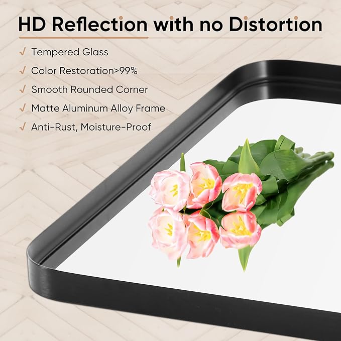 Sweetcrispy 24x36 Inch Black Bathroom Mirrors, Bathroom Mirrors for Over Sink, Rectangle Wall Decor for Entryway, Bedroom, Vanity,Anti-Rust, Horizontal or Vertical Hanging, Black