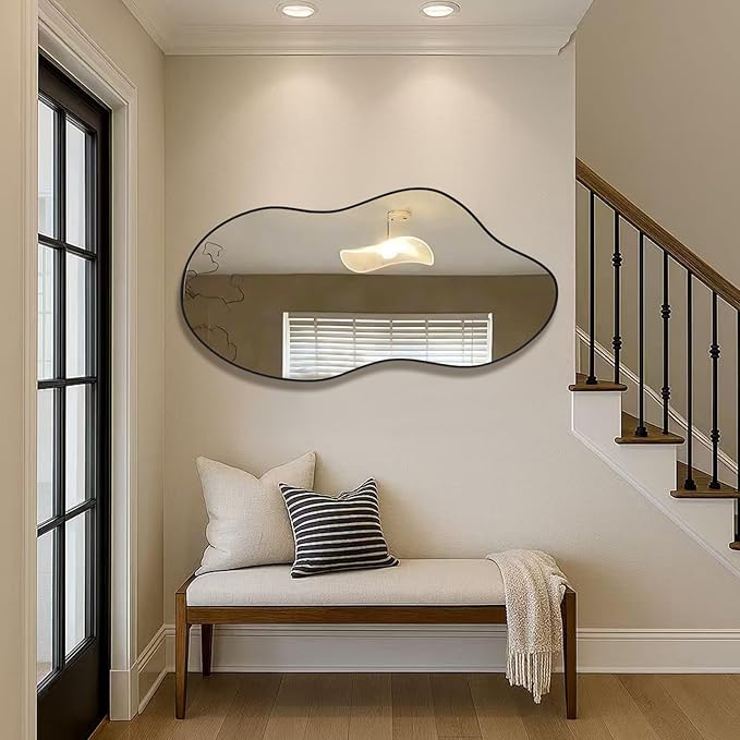 Irregular Wall Mirror 24×46 Inch Wall Mirrors Decorative Black Modern Asymmetrical Abstract Mirror for Bathroom Bedroom Living Room Entryway Hallway