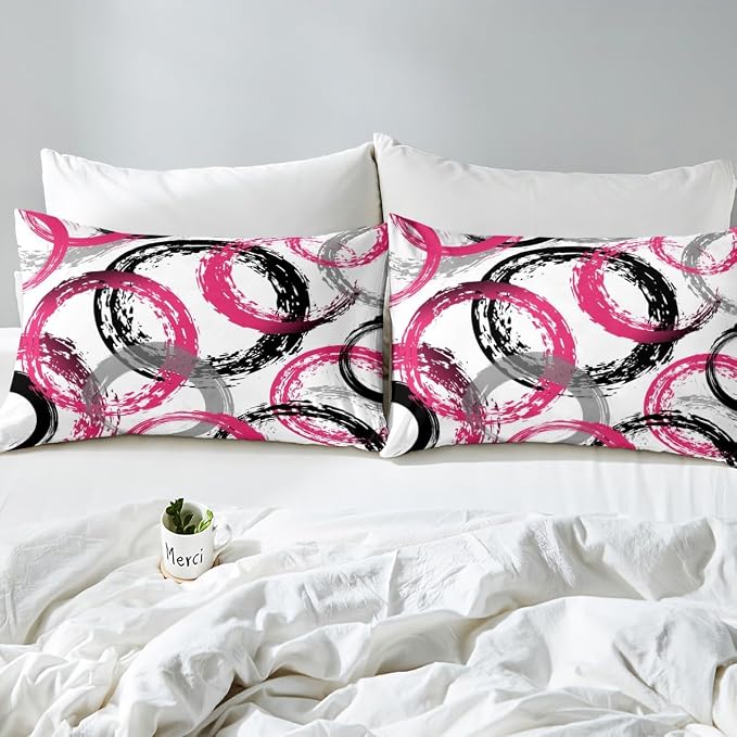 Geometric Circle Duvet Cover Set Toddler Size,Retro Striped Swirls Bedding Set,Girls Women Room Decor,Modern Abstract Texture Art Simple Comforter Cover,Pink White Quilt Cover,1 Pillowcase(No Filler)
