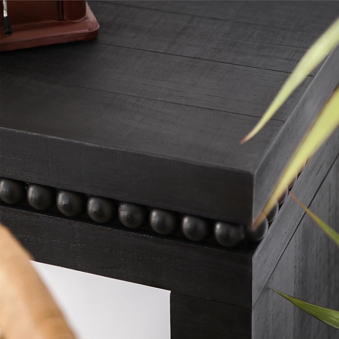 Wood Console Table, 64" Retro Long Sofa Table Behind Couch with Real Wood Beads Decor, Wooden Narrow Sofa Table Hall Table for Living Room Foyer Entrance Entryway, Black