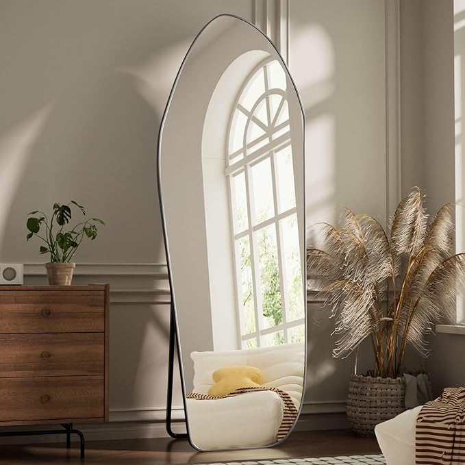Full Length Floor Mirror - 76"x34" Irregular Diamond Shaped Full Body Mirror Aluminum Frame Floor Mirror Full Length for Bedroom Living Room Cloakroom Decor Black