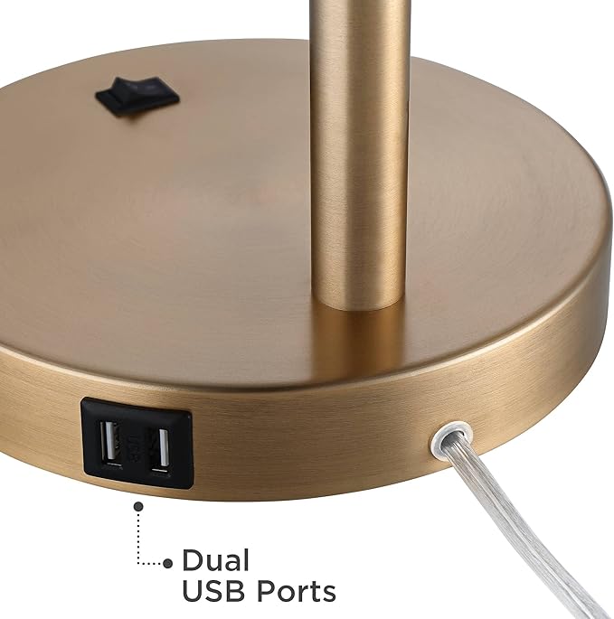 360 Lighting Colborne Mid Century Modern Industrial Desk Table Lamp LED with USB Charging Port 28" Tall Antique Brass Black for Living Room Bedroom House Bedside Nightstand Home Office