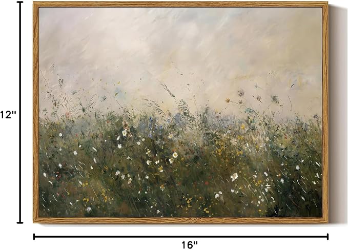 ARPEOTCY Vintage Framed Canvas Wall Art, Retro Colorful Flower Field Wall Art for Living Room, Bedroom, Bathroom, Vintage Farmhouse Landscape Framed Wall Art Decor(12x16 Inch)
