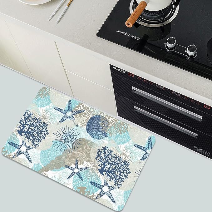 Diatomaceous Earth Bath Mat,Cute Corals and Seashells Non-Slip Volume Super Absorbent Fast Drying for Bathroom Kitchen mat,Eco-Friendly Easy to Clean 17×27.5Inch (43 * 70cm)