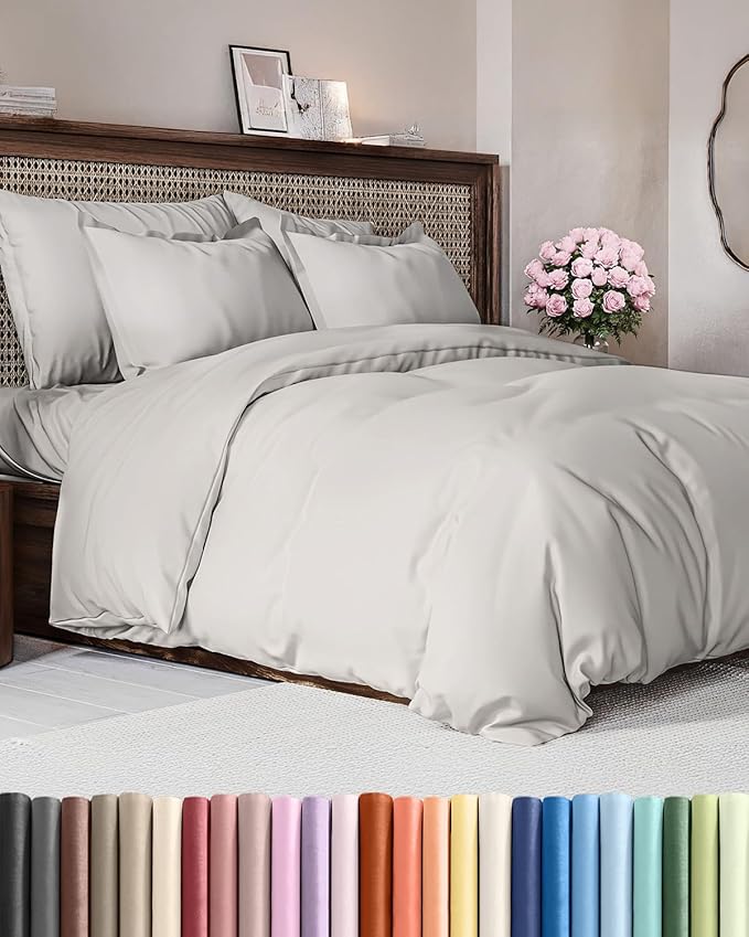 Duvet Cover Full Size - Extra Soft Full Size Duvet Cover - Lightweight & Breathable - Easy Care & Fade Free with Zipper Closures & Ties - 80" x 90" Inches - (French Grey) Comforter Not Included