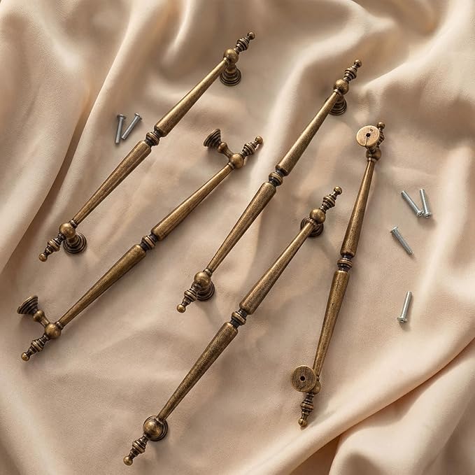 Shimeyao 10 Pack Antique Brass Cabinet Pulls 7.56"(192 mm) Hole Center Vintage Cabinet Pulls Handles Drawer Handles Closet for Kitchen Bathroom Drawer Dresser Pull Hardware Hole Center