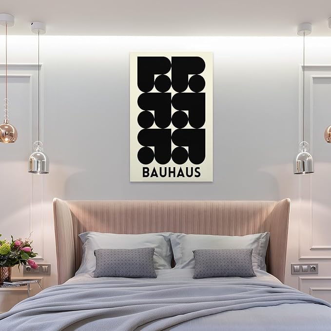 Bauhaus Print Poster,black And White,poster,Abstract Art,Minimalist,Stylish Mid Century Art Canvas Wall Art Print Poster For Home School Office Decor Frame-style 24x36inch(60x90cm)